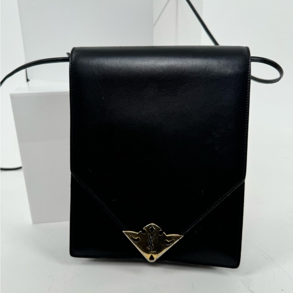 YSL Black structured rectangular flap bag. Thin strap can be worn so many ways - Picture 3 of 11
